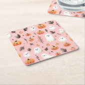 Ghost roze Helloween Wrapping Papier Bladen Kartonnen Onderzetters (Schuin)