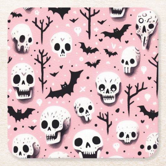 Ghost roze Helloween Wrapping Papier Bladen Kartonnen Onderzetters (Voorkant)
