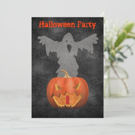 Ghost Scary Jack O Lantern Halloween Invite Kaart (Staand voorkant)