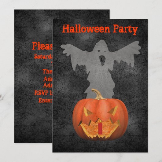 Ghost Scary Jack O Lantern Halloween Invite Kaart (Voorkant / Achterkant)