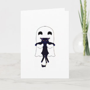 Ghost + Scraggly Black Cat Whimsical Kaart
