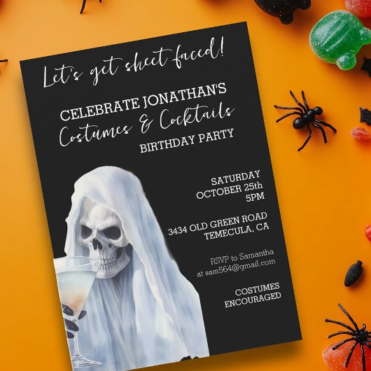 Ghost Sheet Faced Costumes & Cocktails Verjaardag Kaart