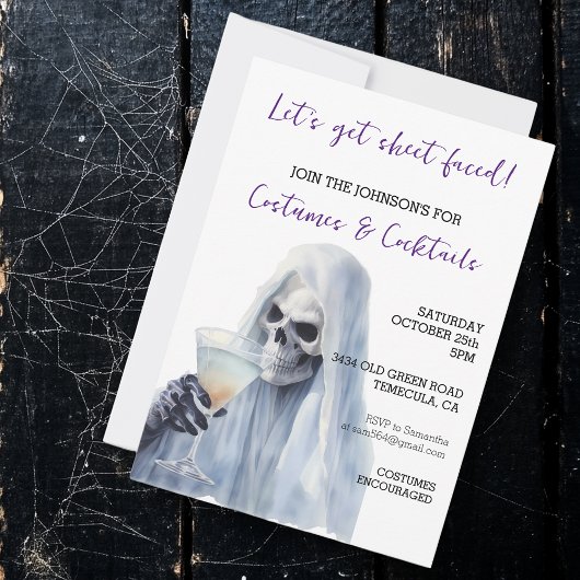 Ghost Sheet Gezicht Kostuums & Cocktails Halloween Kaart