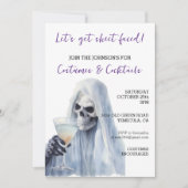 Ghost Sheet Gezicht Kostuums & Cocktails Halloween Kaart (Voorkant)