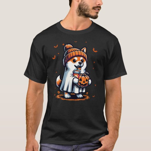 Ghost Shiba Inu Dog Pumpkin Drinks Beanie Fall Hal T-shirt (Voorkant)