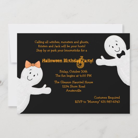 Ghost Siblings Halloween Party Invitation Kaart (Voorkant)