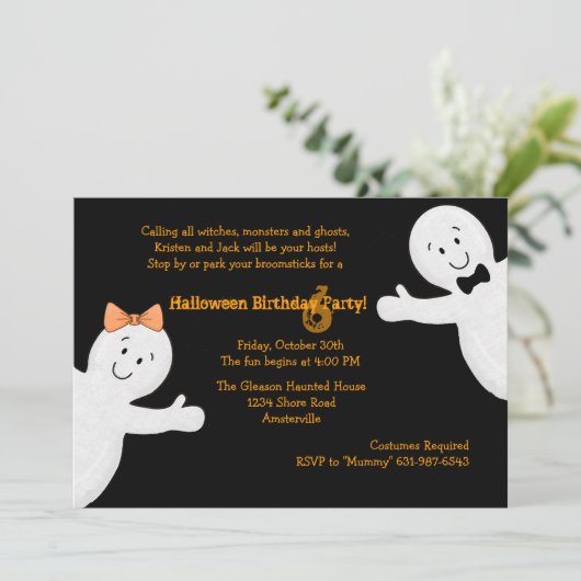 Ghost Siblings Halloween Party Invitation Kaart (Staand voorkant)