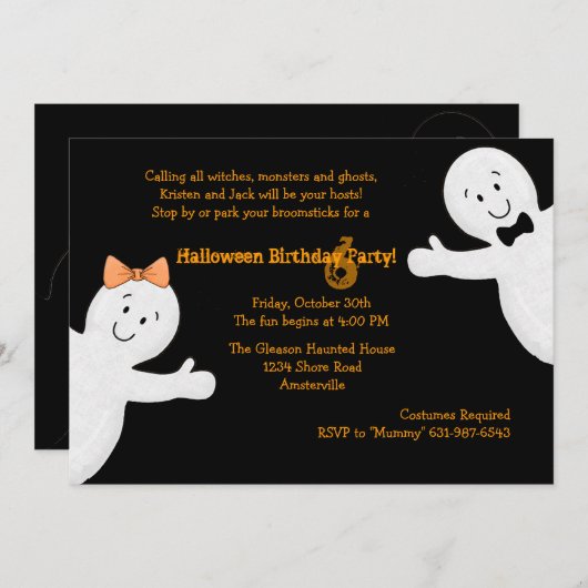 Ghost Siblings Halloween Party Invitation Kaart (Voorkant / Achterkant)