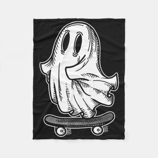 Ghost Skateboarder Blackwork Fleece Deken (Voorkant)