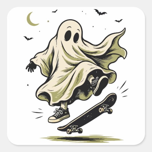 Ghost Skateboarder Vierkante Sticker (Voorkant)
