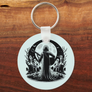 Ghost spelen Gitaar op kerkhof donkere kunst Sleutelhanger