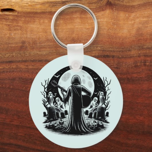 Ghost spelen Gitaar op kerkhof donkere kunst Sleutelhanger (Achterkant)