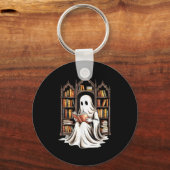 Ghost Spooky Library Grappige Halloween Leer Sleutelhanger (Voorkant)