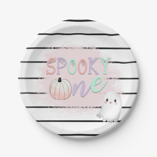 Ghost Spooky One Pastel Roze Halloween Verjaardag Papieren Bordje (Voorkant)