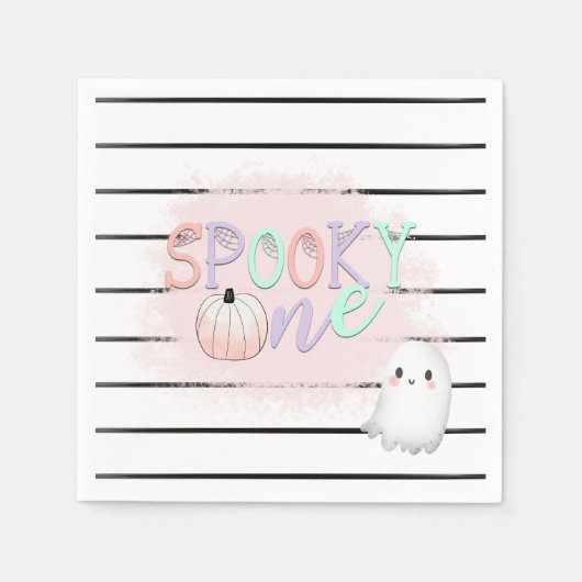 Ghost Spooky One Pastel Roze Halloween Verjaardag Servet (Voorkant)