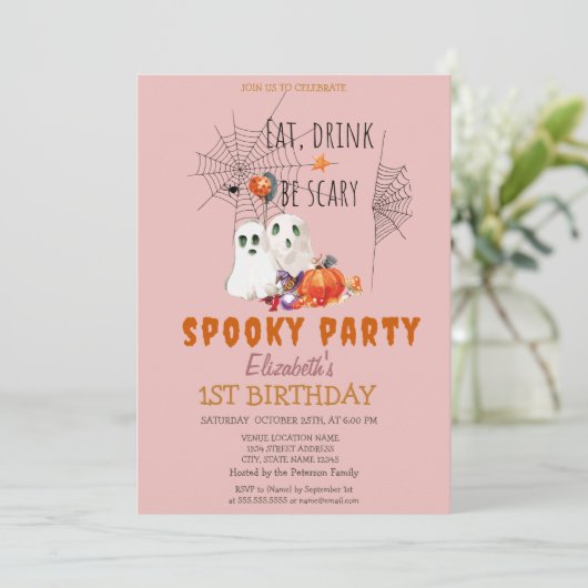 Ghost Spooky Party verjaardagsuitnodiging Kaart (Staand voorkant)