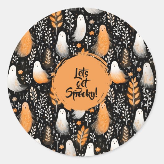 Ghost spooky schattig Halloween zwart sinaasappel Ronde Sticker (Voorkant)