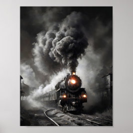 Ghost stoomtrein in een donkere stormachtige nacht poster
