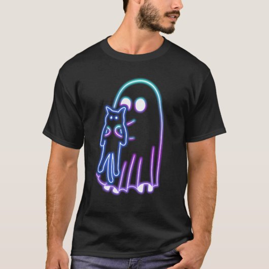 GHOST TAKE CAT NEON HALLOWEEN T-SHIRT (Voorkant)