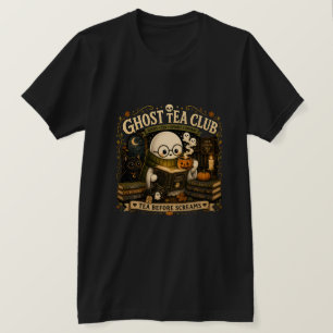 Ghost Tea Club Boekenwurm Halloween Retro T-shirt