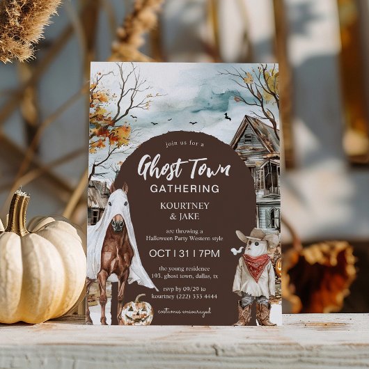 Ghost Town Gathering Westerse Halloweenfeest Kaart