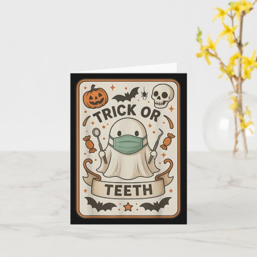 Ghost Trick Or Teeth Dental Tarot Card Halloween D Kaart (Gele Bloem)