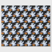 Ghost Trick or treat Halloween Sinaasappel Zwart Cadeaupapier (Vlak)