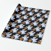 Ghost Trick or treat Halloween Sinaasappel Zwart Cadeaupapier (Uitgerold)