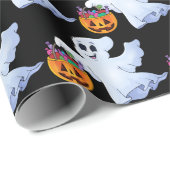 Ghost Trick or treat Halloween Sinaasappel Zwart Cadeaupapier (Rol Hoek)