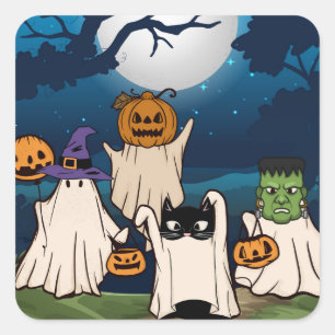 Ghost Trick-or-Treaters Stickers, vel van 20 Vierkante Sticker