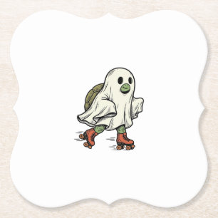 Ghost Turtle Roller Skating Vintage Halloween-ontw Kartonnen Onderzetters