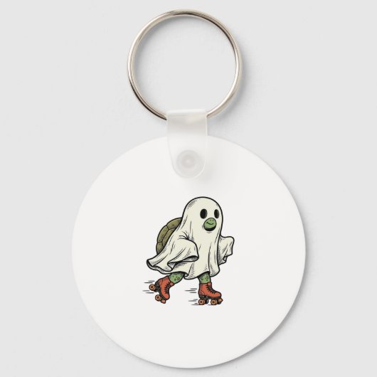 Ghost Turtle Roller Skating Vintage Halloween-ontw Sleutelhanger (Voorkant)
