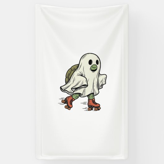 Ghost Turtle Roller Skating Vintage Halloween-ontw Spandoek (Verticaal)