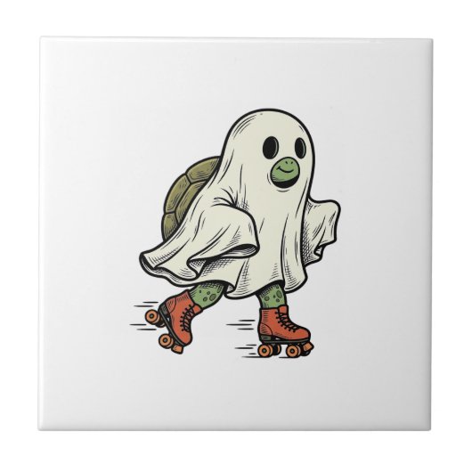 Ghost Turtle Roller Skating Vintage Halloween-ontw Tegeltje (Voorkant)
