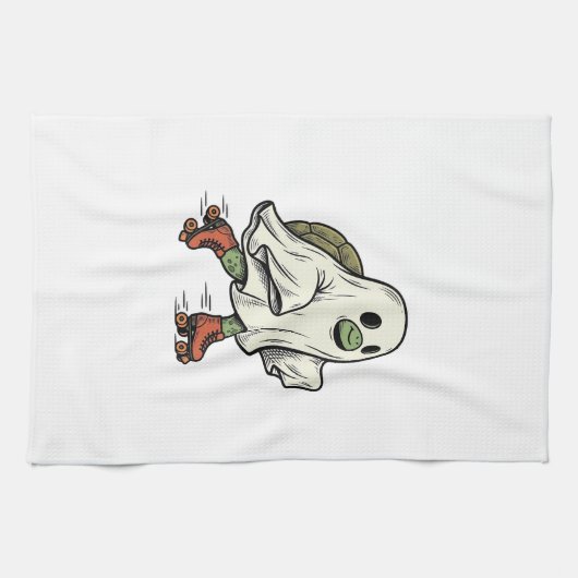 Ghost Turtle Roller Skating Vintage Halloween Ontw Theedoek (Horizontaal)