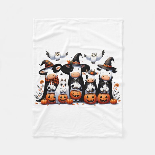 Ghost Uilen Koeien Halloween Dieren Koe Lover Spoo Fleece Deken (Voorkant)