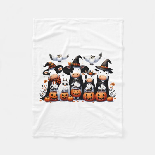 Ghost Uilen Koeien Halloween Dieren Koe Lover Spoo Fleece Deken (Voorkant)