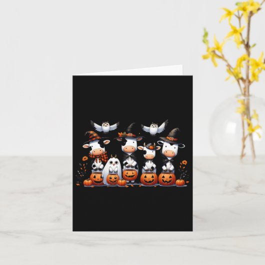 Ghost Uilen Koeien Halloween Dieren Koe Lover Spoo Kaart (Gele Bloem)