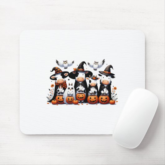 Ghost Uilen Koeien Halloween Dieren Koe Lover Spoo Muismat (Met muis)