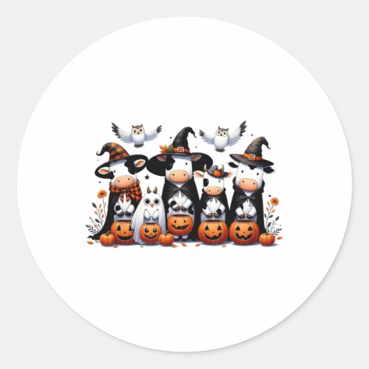 Ghost Uilen Koeien Halloween Dieren Koe Lover Spoo Ronde Sticker (Voorkant)