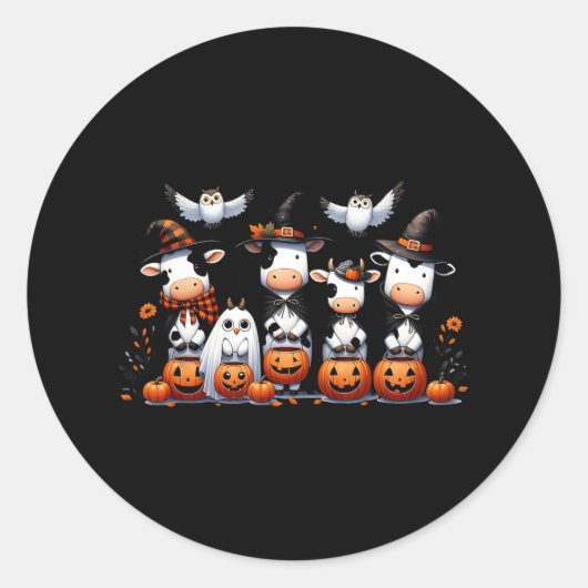Ghost Uilen Koeien Halloween Dieren Koe Lover Spoo Ronde Sticker (Voorkant)