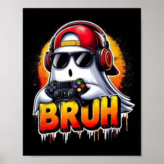 Ghost Video Game Bruh Halloween Gaming Controller Poster (Voorkant)