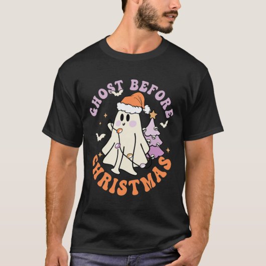 Ghost voor Kerstmis Retro Halloween Xmas Spooky T-shirt (Voorkant)