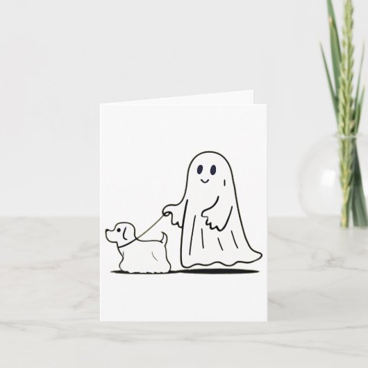 Ghost Walking Dog Ghostie Grappige Halloween Hond Kaart (Voorkant)