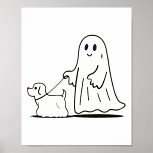 Ghost Walking Dog Ghostie Grappige Halloween Hond  Poster