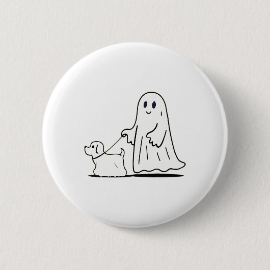 Ghost Walking Dog Ghostie Grappige Halloween Hond Ronde Button 5,7 Cm (Voorkant)