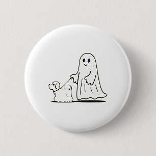 Ghost Walking Dog Ghostie Grappige Halloween Hond  Ronde Button 5,7 Cm