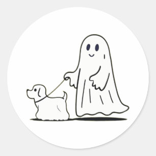 Ghost Walking Dog Ghostie Grappige Halloween Hond Ronde Sticker