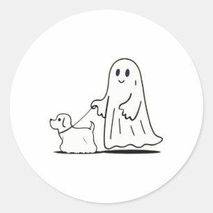 Ghost Walking Dog Ghostie Grappige Halloween Hond Ronde Sticker