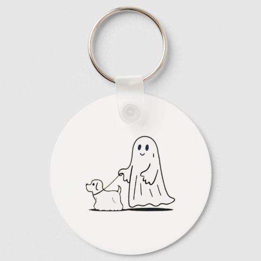 Ghost Walking Dog Ghostie Grappige Halloween Hond Sleutelhanger (Voorkant)